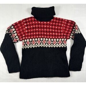Vintage Lauren Ralph Lauren 100% Wool Turtleneck Sweater Medium Fair Isle Red